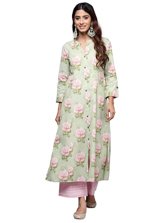 INDO ERA Women's Pure Cotton Printed A-Line Casual Kurta (SHDPU7658)