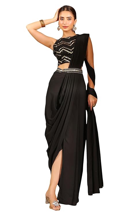 Women's Black Georgette Sequined