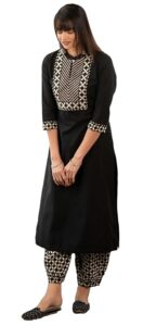 Solid Black Color Kurti Pant Set