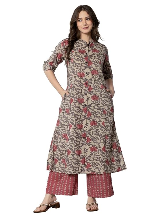 Cotton Printed A-Line Kurta with Palazzo Pant Set