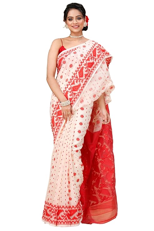 Women's Traditional Bengal Cotton Silk Soft Jamdani Saree