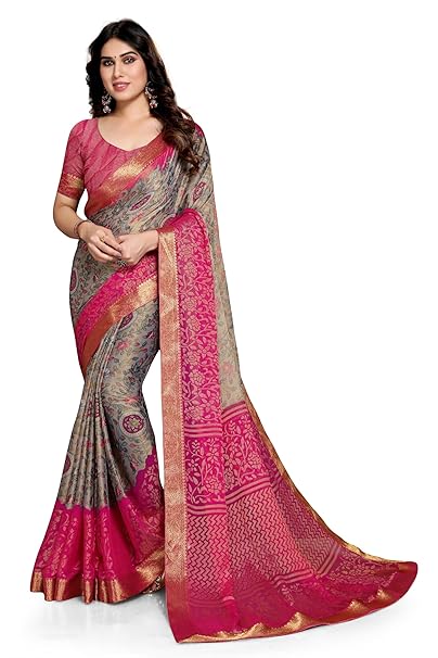 Printed Chiffon Saree with Blouse Material