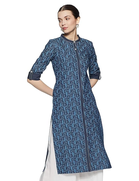 Aurelia Womens Mandarin Collar Printed Kurta