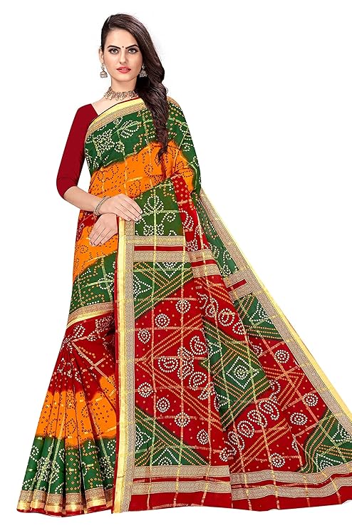 Pure Cotton Bandhani Saree Without Blouse Piece