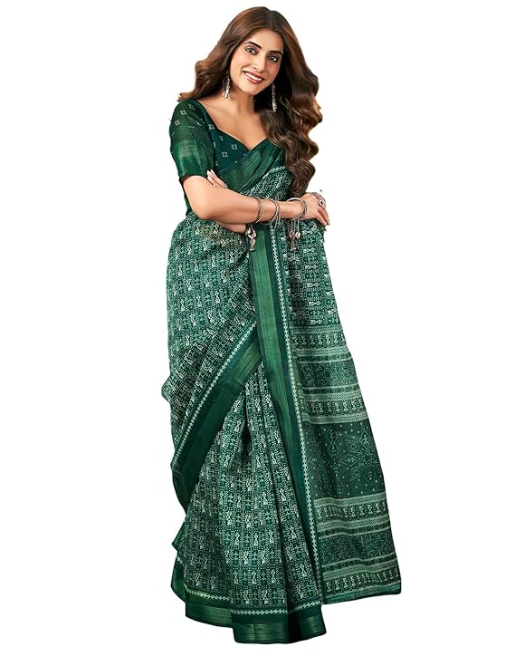 Cotton Printed Saree With Unstitched Blouse Piece