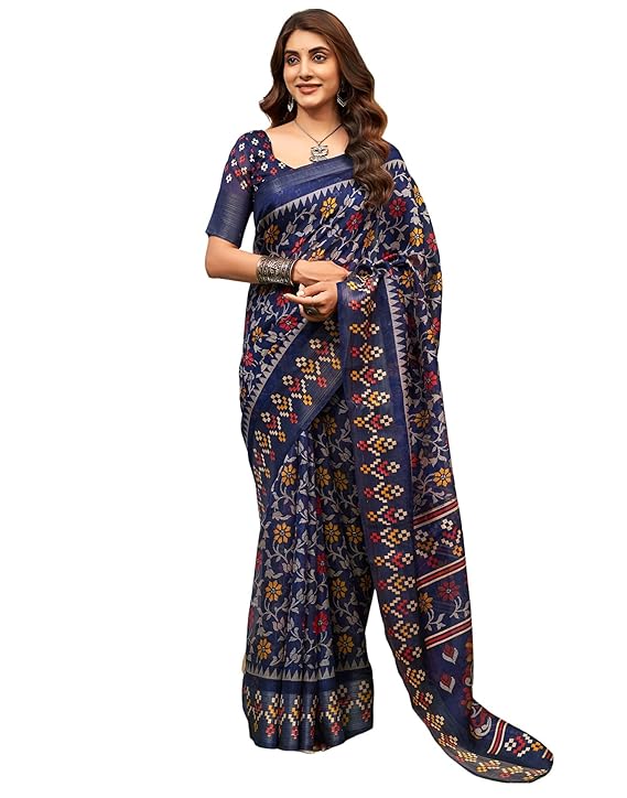 Cotton Printed Saree With Unstitched Blouse Piece_1