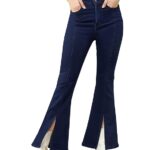 Women's Navy Blue Bootcut High Rise Clean Look Regular Stretchable Denim Jeans