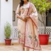 Assam Silk Kurta Pant Set with Printed Dupatta